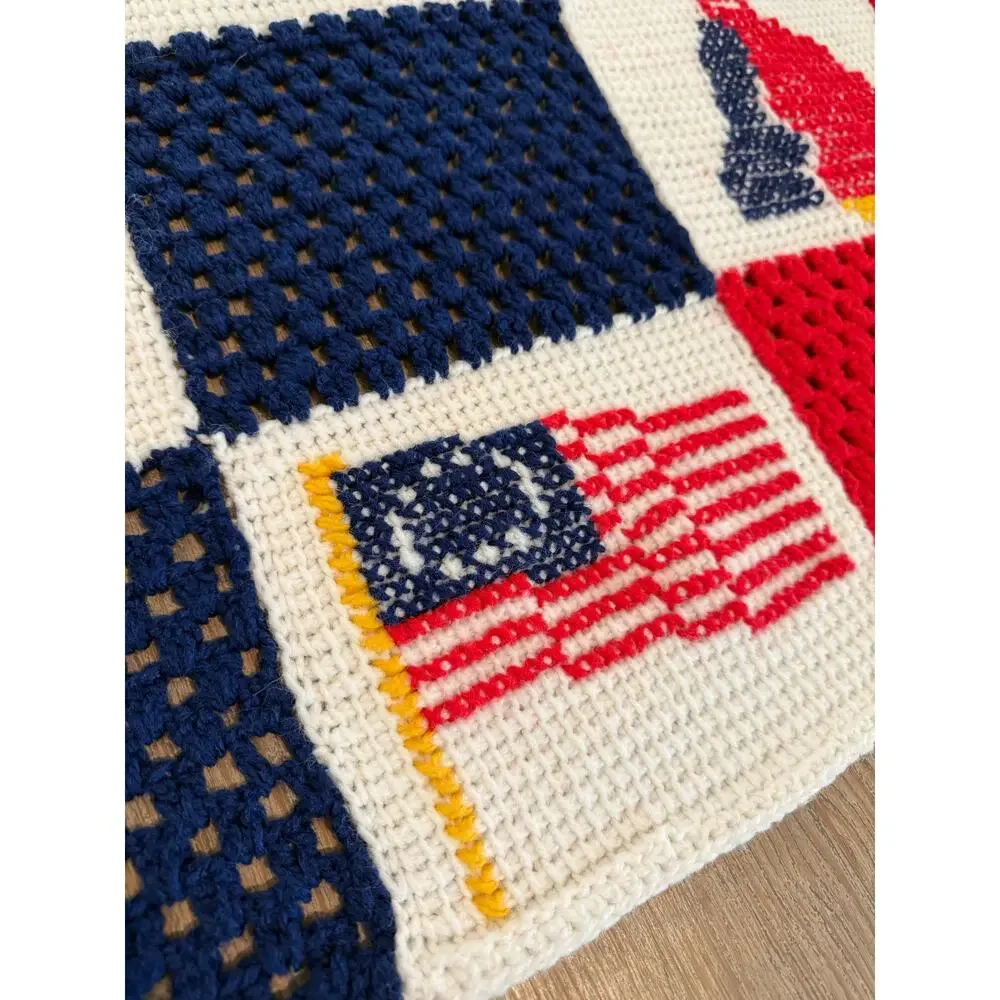 Amazing Vintage Patriotic Granny Square Afghan Throw Blanket 1976 Bi Centennial